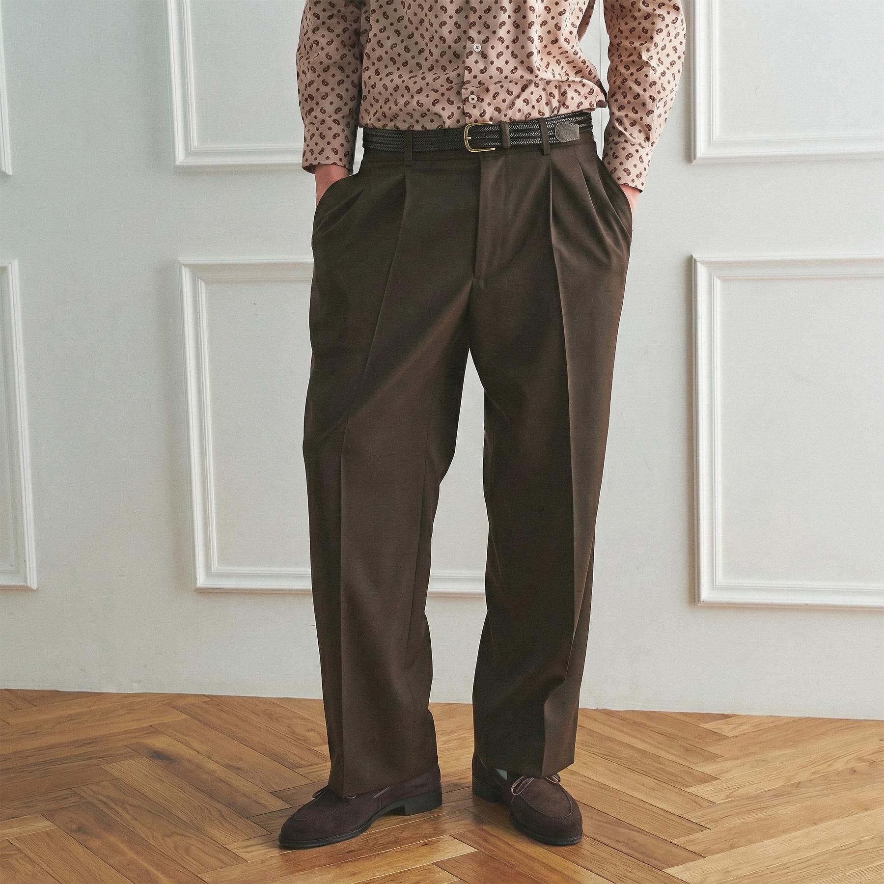 TAKEO KIKUCHI「【BOWLER HAT LABEL】TWギャバジン ワイドイージースラックス」|その他|ブラウン(043)