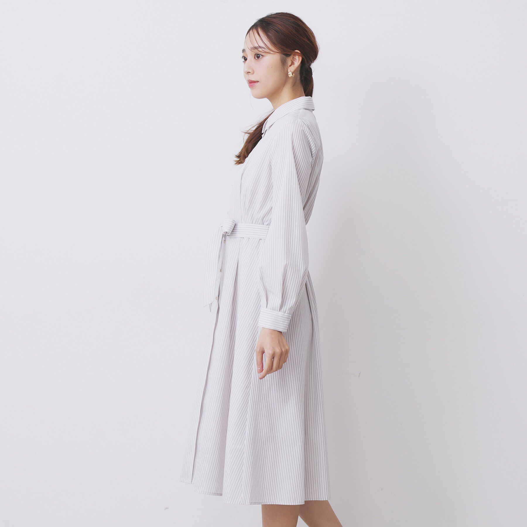 index「ラメストライプシャツワンピース【洗濯機OK/イージーアイロン】」|ワンピース|