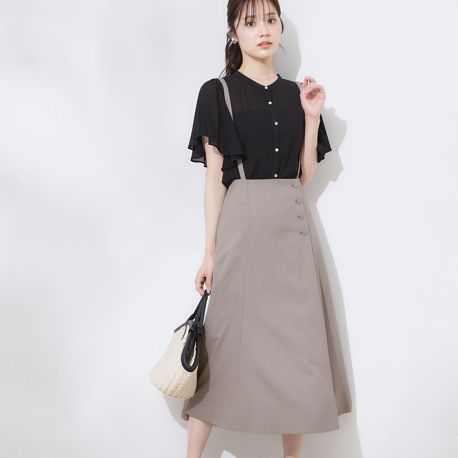 Couture broach「【2WAY・通勤・きれいめ】リネンライク サス付きスカート」|ジャンパースカート|