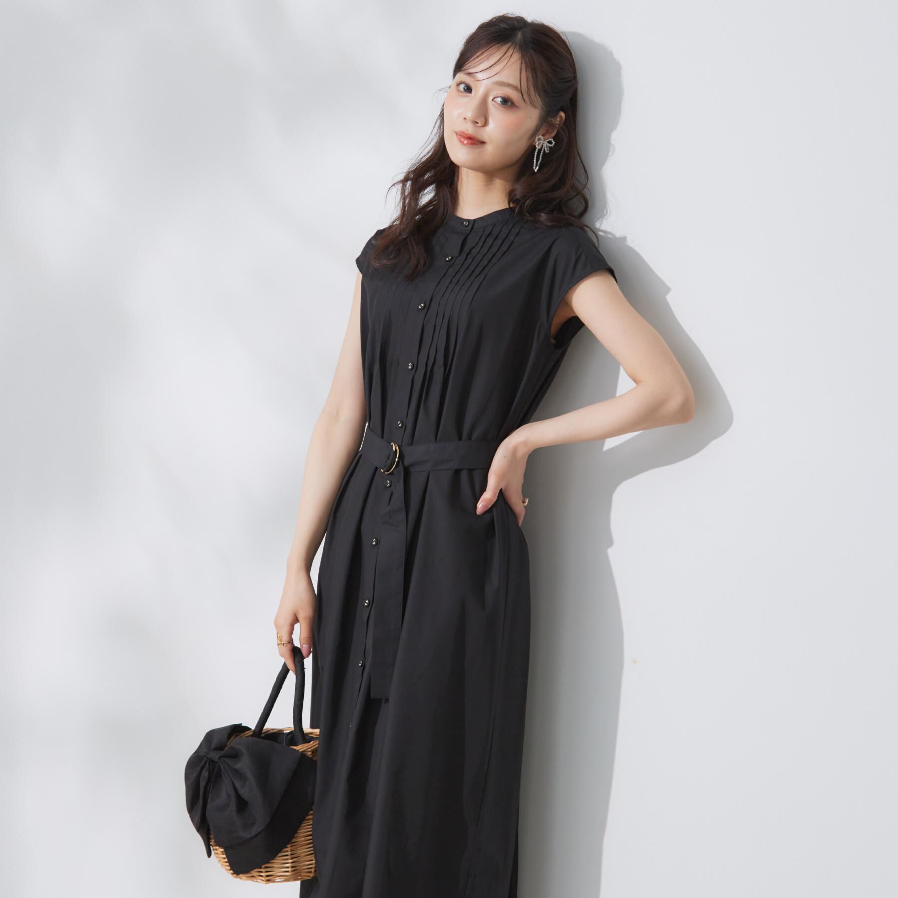 Couture broach「【Aライン・細見え】フロントタックシャツワンピース」|ワンピース|