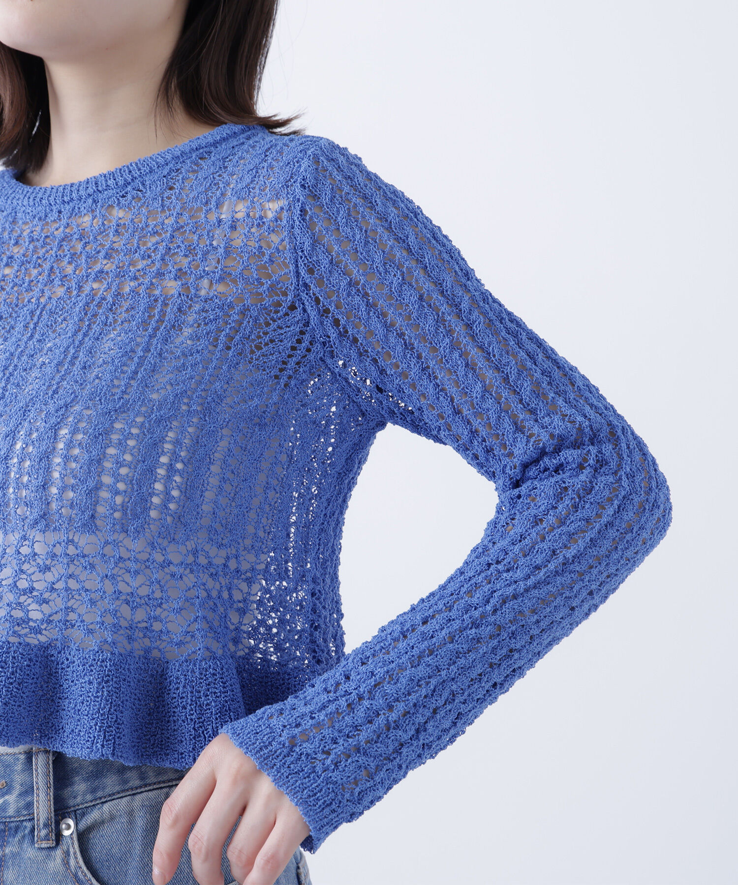  「クロップドレースメッシュニット」|ニット・セーター|