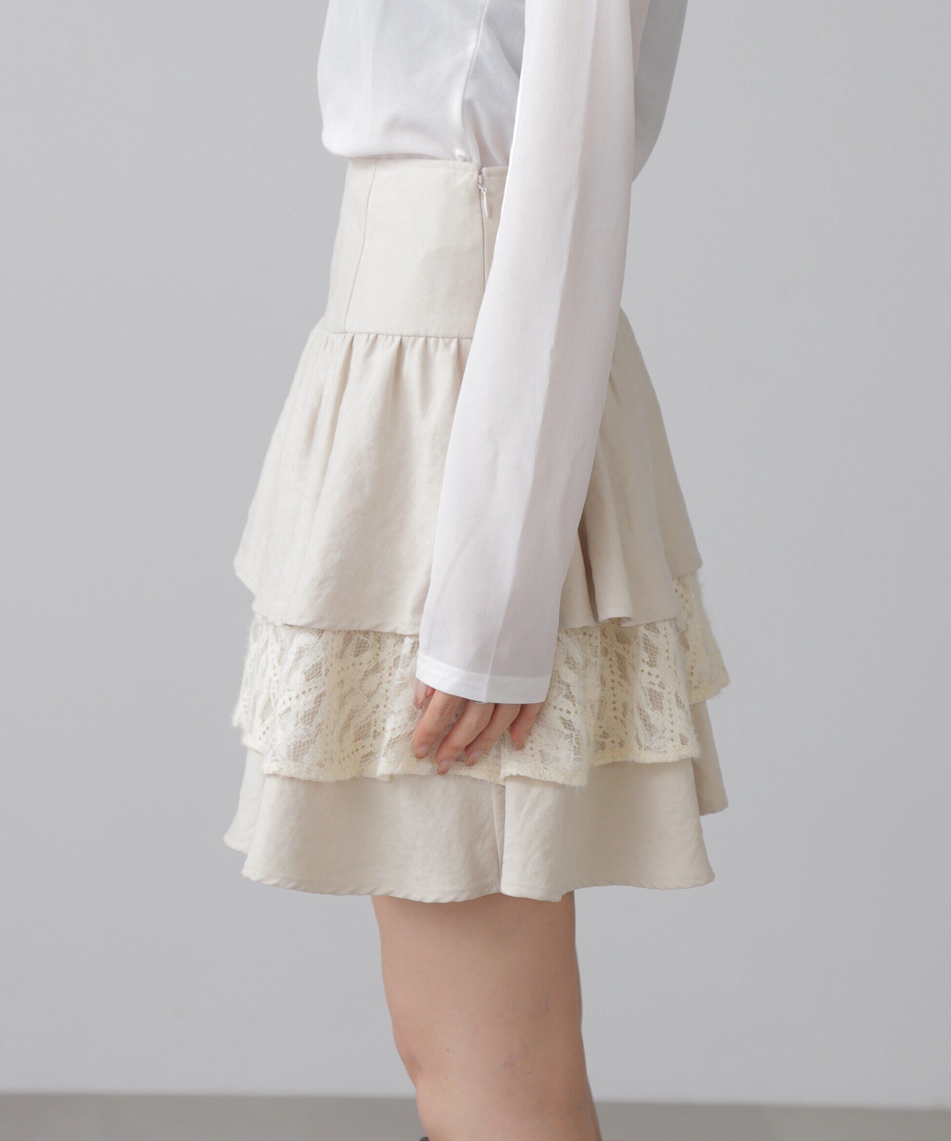  「起毛レースティアードミニスカート」|スカート|