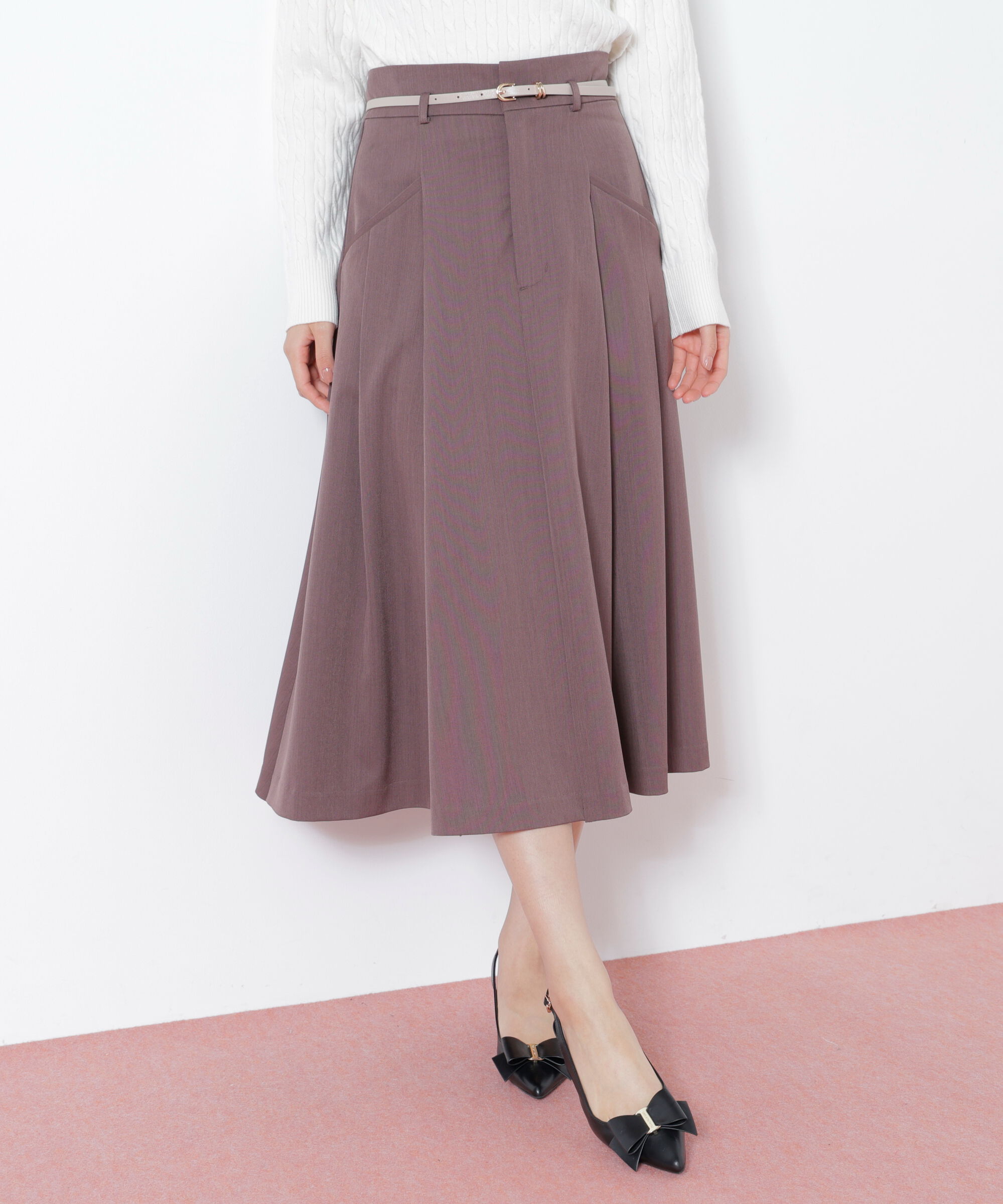  「ベルト付タックフレアスカート」|スカート|