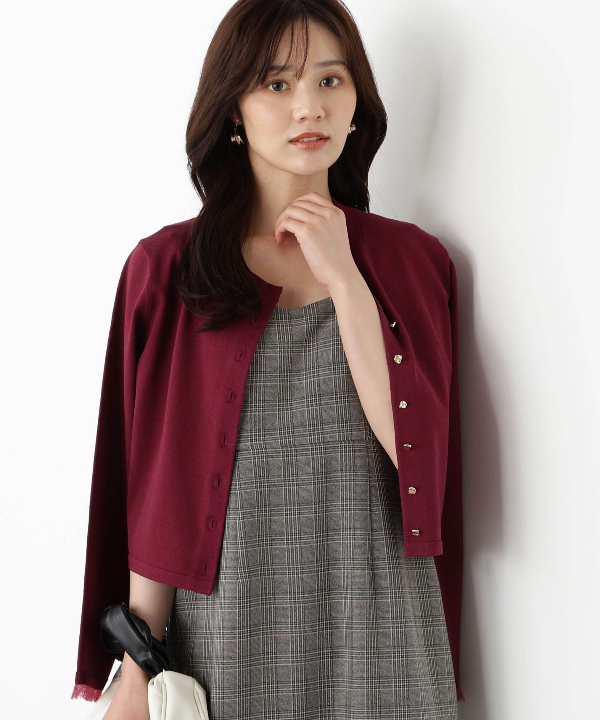 PROPORTION BODY DRESSING「＜ハンドウォッシャブル＞ゴールド釦カーディガン 25AW」|カーディガン|ボルドー