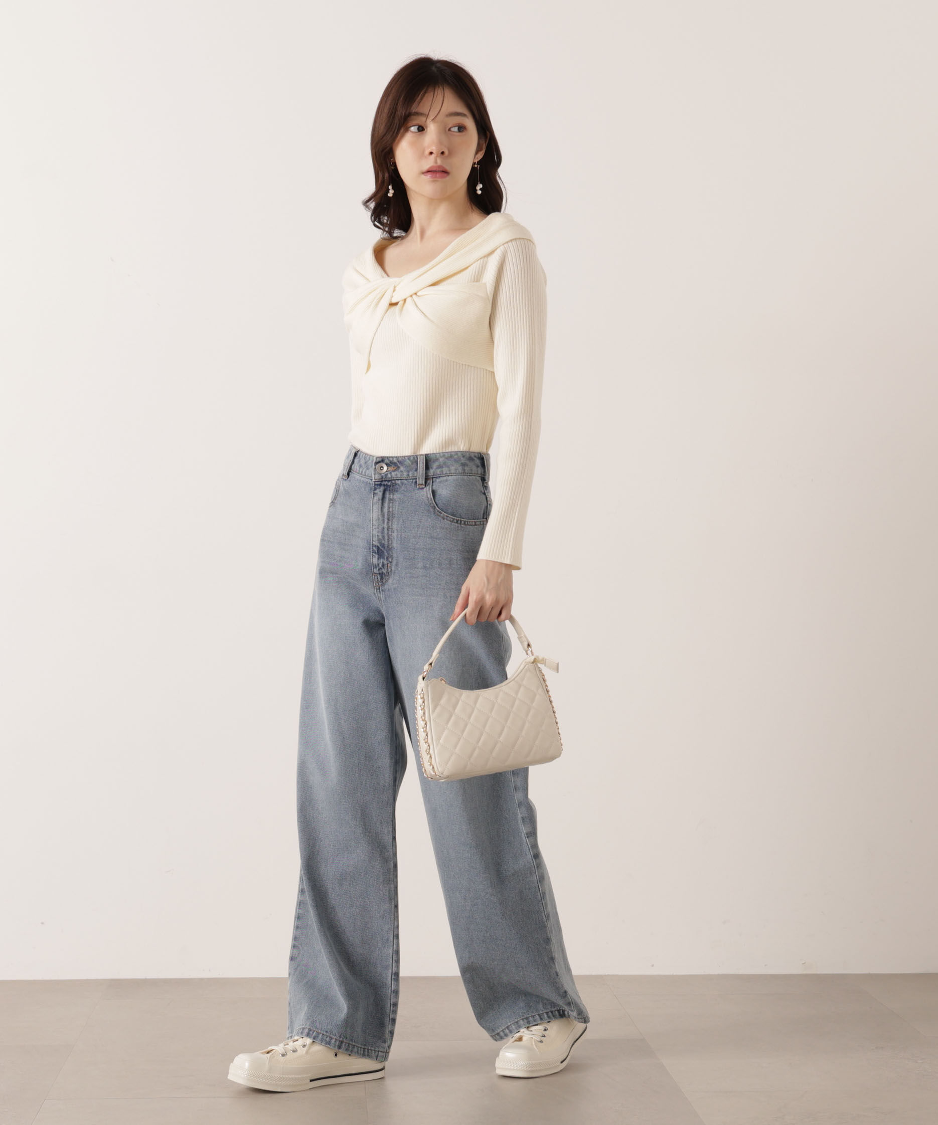 PROPORTION BODY DRESSING「リボンオフショルリブニット 25AW」|ニット・セーター|