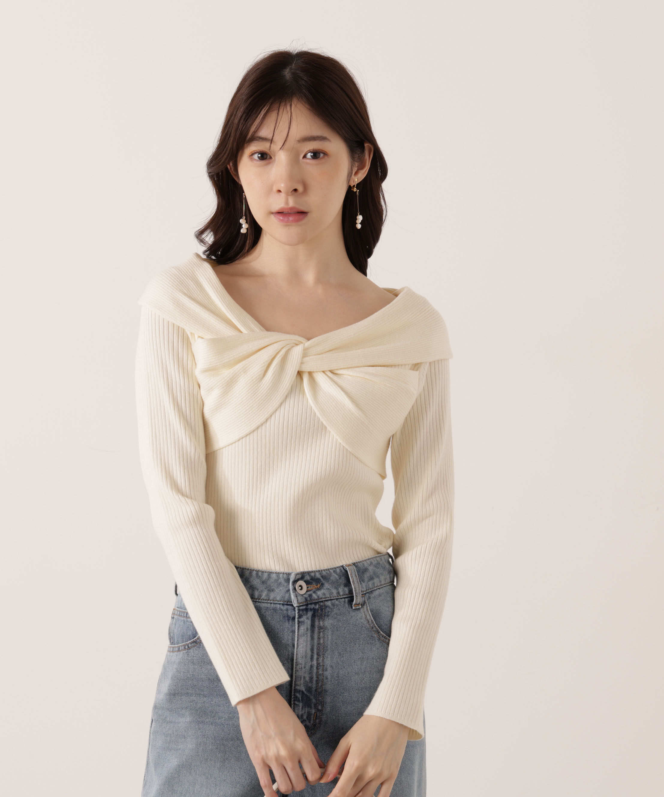 PROPORTION BODY DRESSING「リボンオフショルリブニット 25AW」|ニット・セーター|