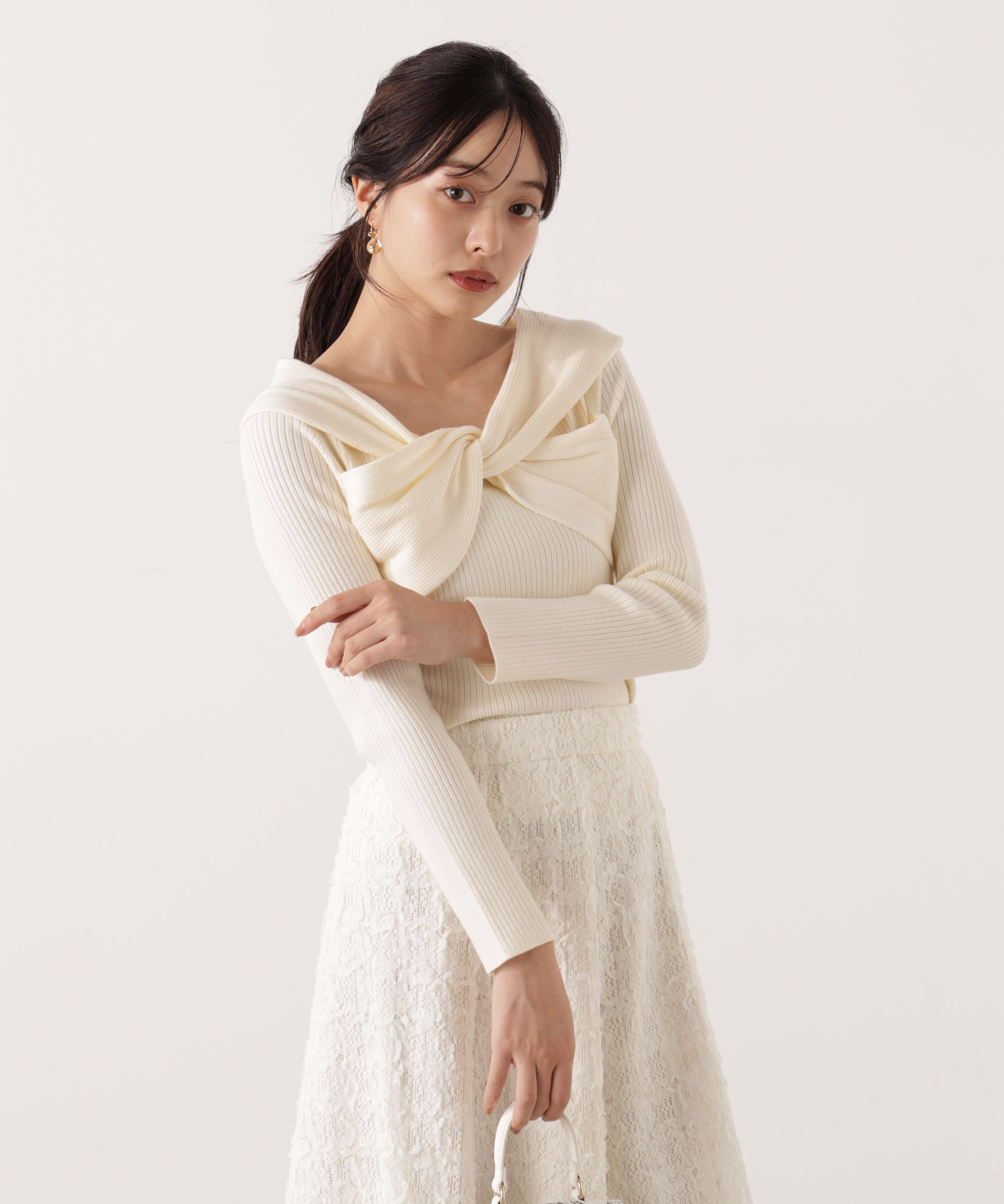 PROPORTION BODY DRESSING「リボンオフショルリブニット 25AW」|ニット・セーター|