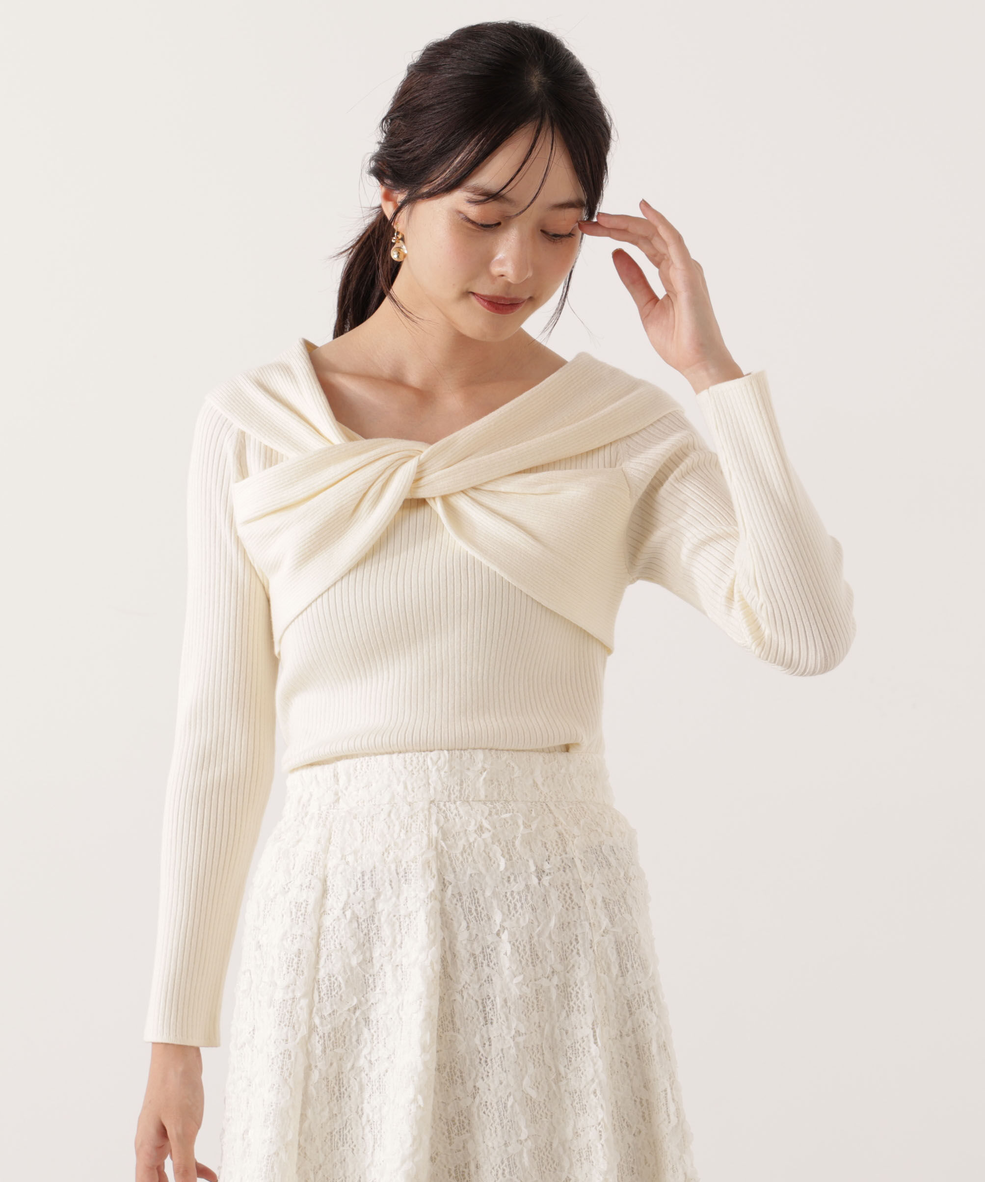 PROPORTION BODY DRESSING「リボンオフショルリブニット 25AW」|ニット・セーター|