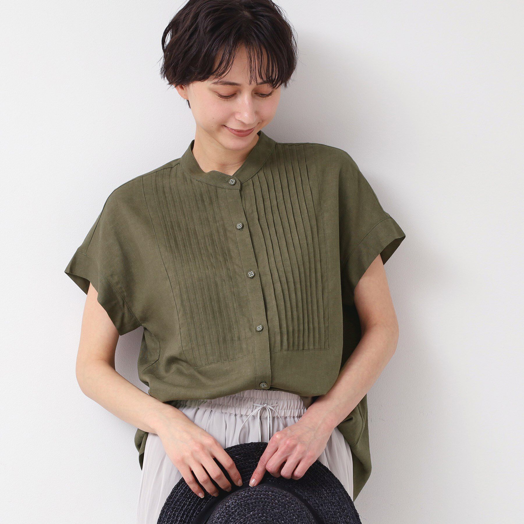 Dessin「【洗える】ピンタック入りバンドカラーブラウス（S～L）」|シャツ・ブラウス|