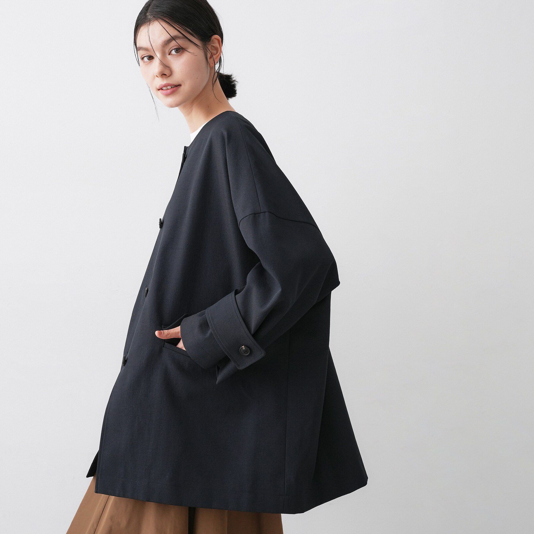 Dessin「【花粉ガード/撥水加工/洗える】クルーネックスプリングコート」|ノーカラーコート|