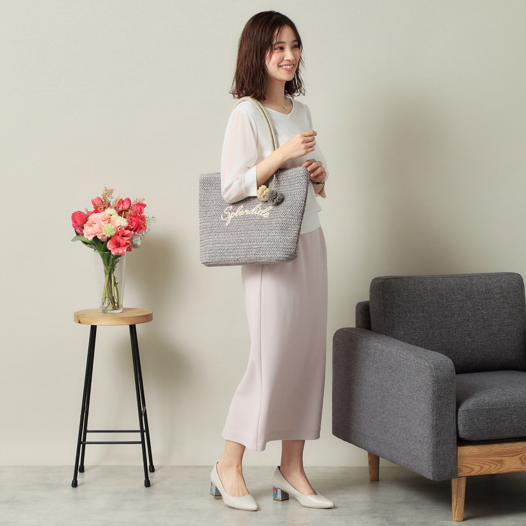 ITS&rsquo;DEMO「チャーム付ロゴ刺繍雑材トート」|トートバッグ|