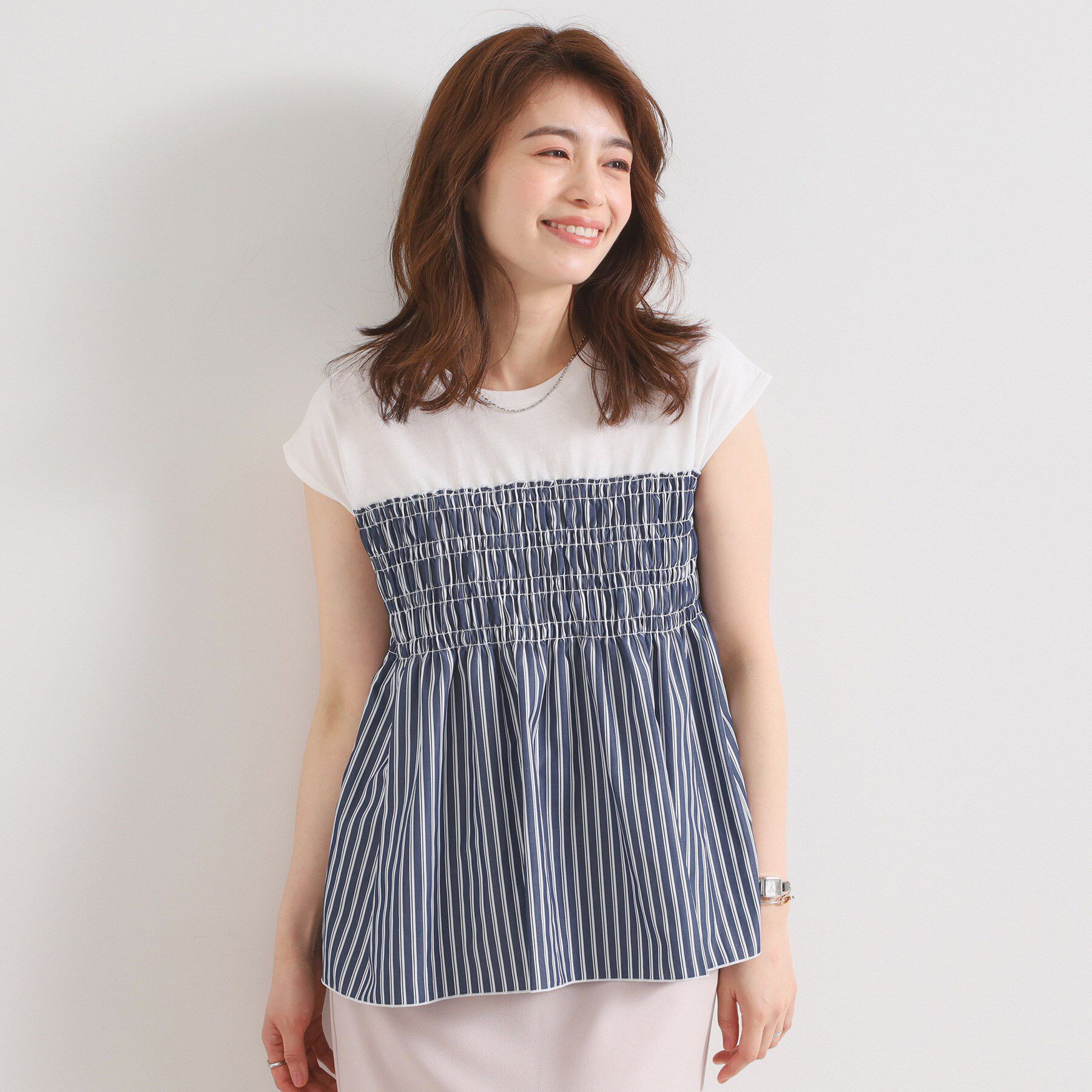 ITS&rsquo;DEMO「【手洗い可】ストライプビスチェ風トップス」|Tシャツ・カットソー|