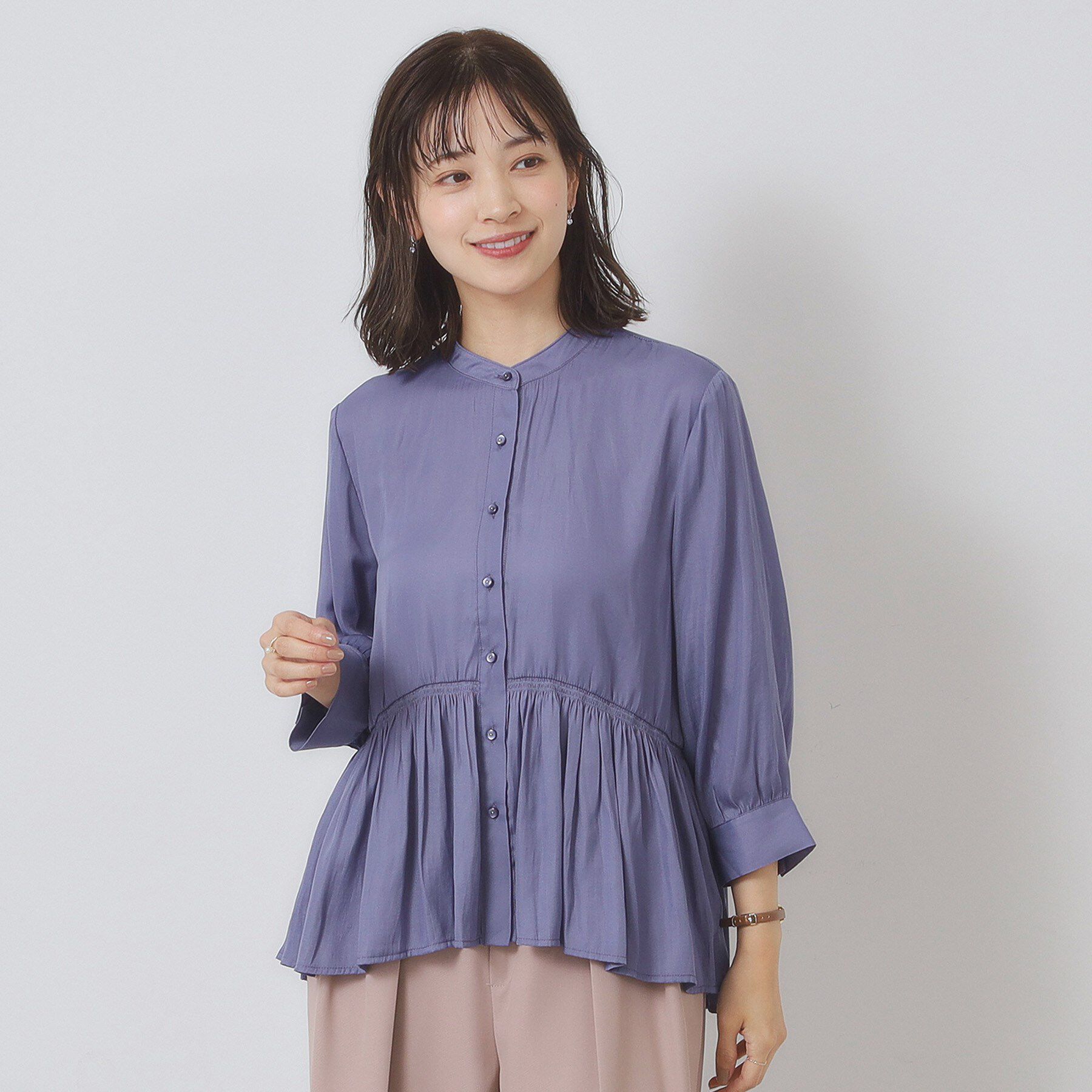 ITS&rsquo;DEMO「【手洗い可】サテンペプラムブラウス」|シャツ・ブラウス|ブルー(092)