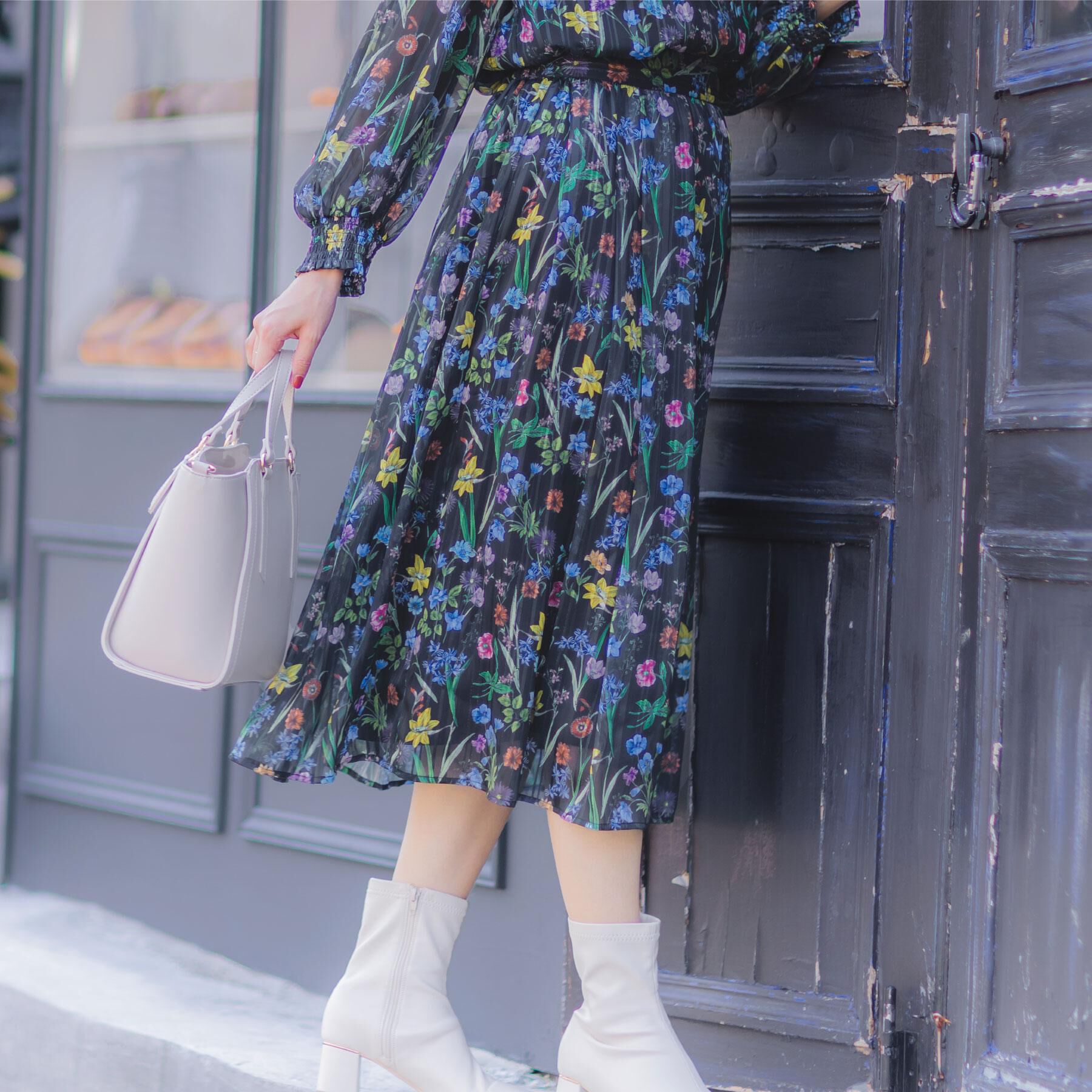 ITS&rsquo;DEMO「【手洗い可／セットアップ可】ラメストライプ花柄スカート」|スカート|