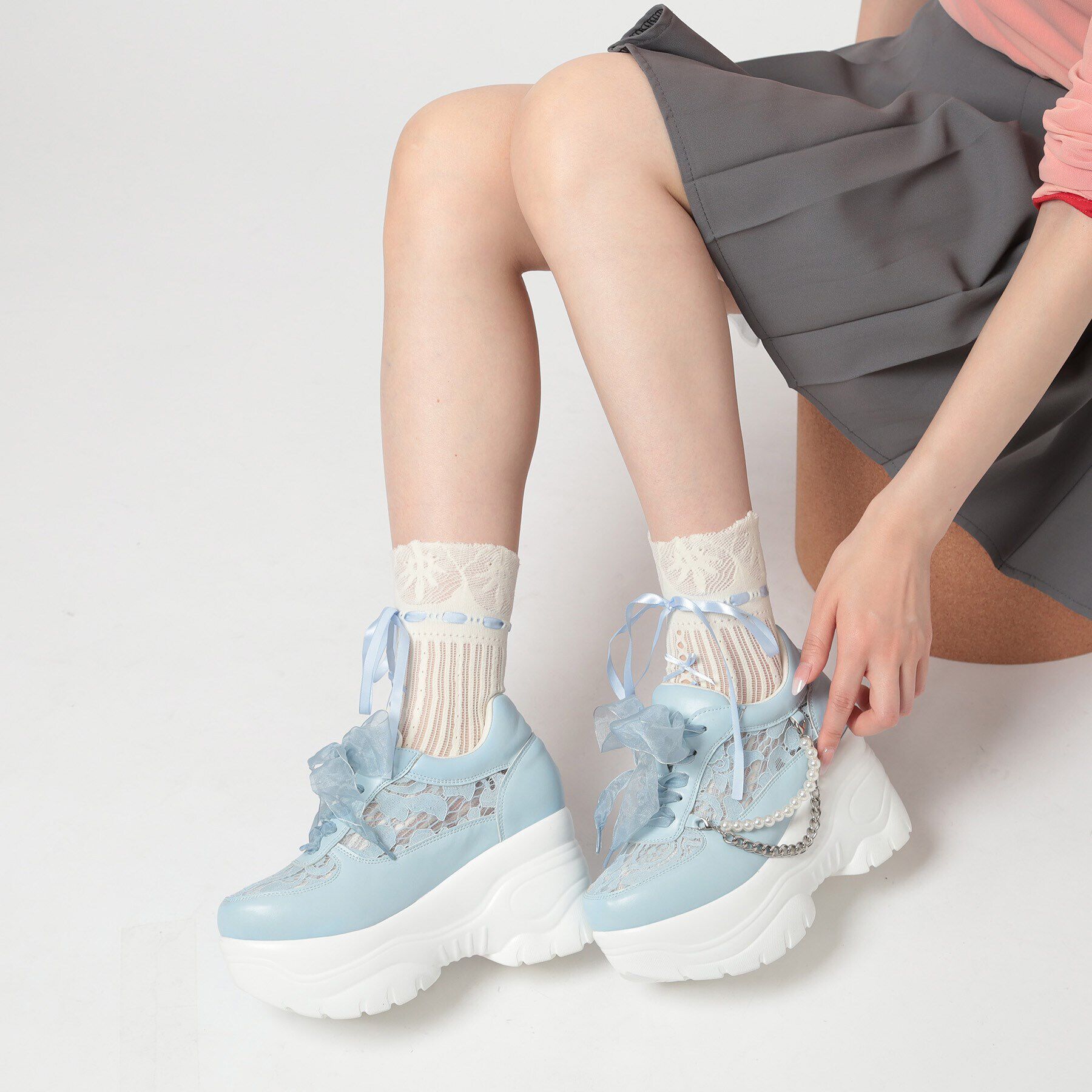 csT&P「厚底パール調チェ―ン付2WAYレーススニーカー」|スニーカー|