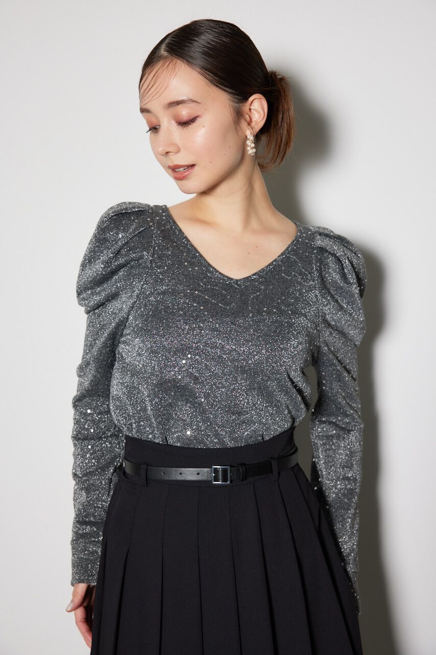 rienda「スパークリングギャザースリーブカットトップス」|Tシャツ・カットソー|