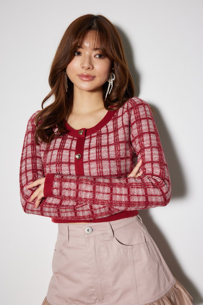 rienda「2WAYチェックニットカーディガン」|ニット・セーター|