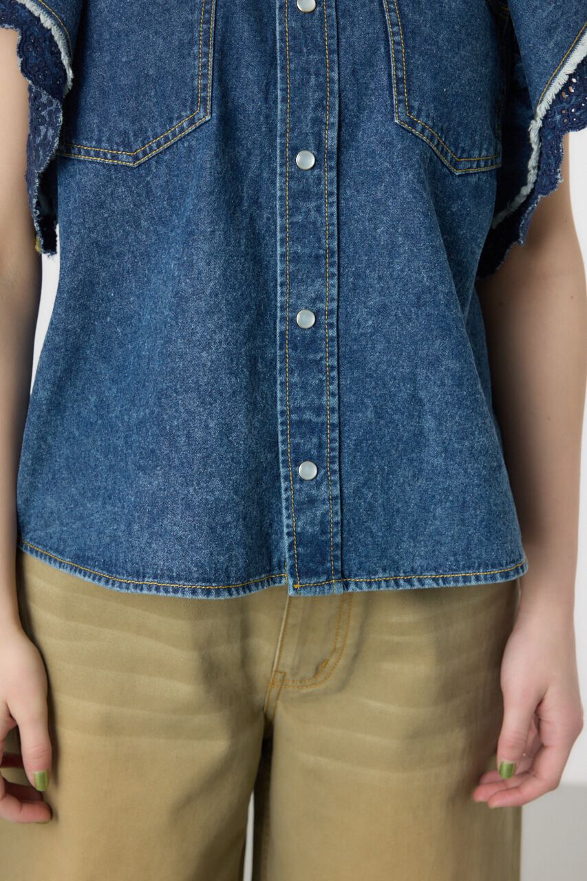 RODEO CROWNS「フリルレース デニムシャツ」|シャツ・ブラウス|