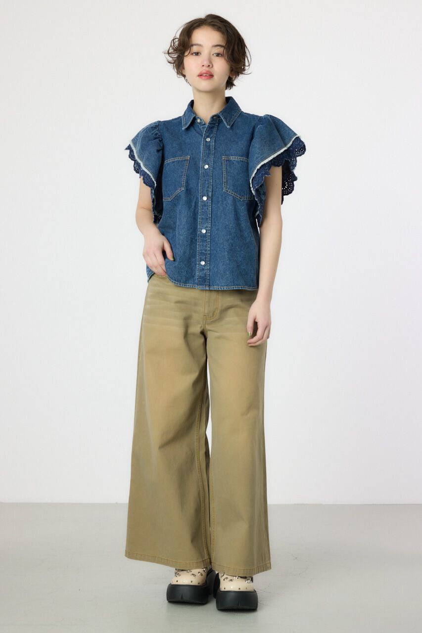 RODEO CROWNS「フリルレース デニムシャツ」|シャツ・ブラウス|