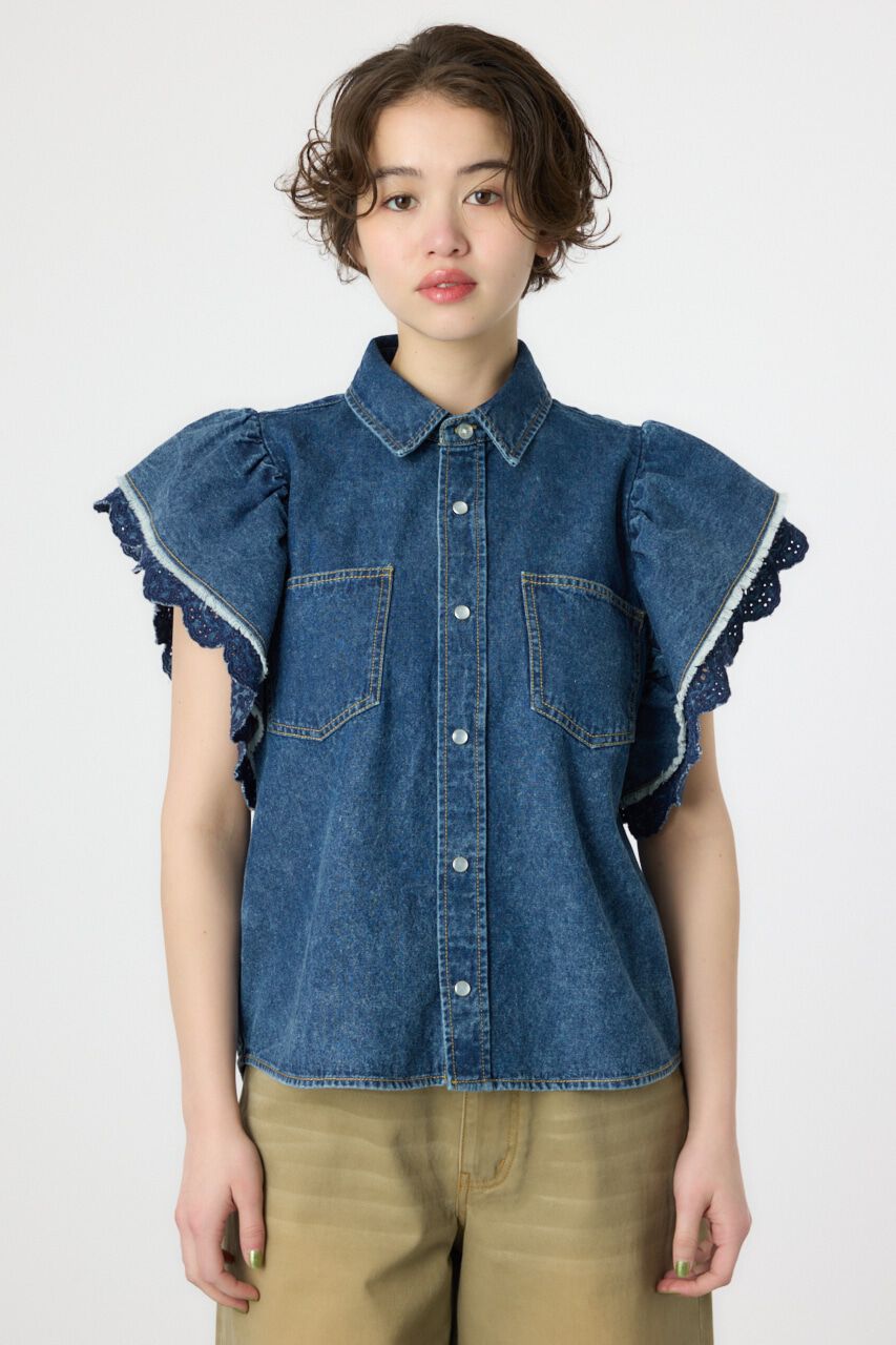 RODEO CROWNS「フリルレース デニムシャツ」|シャツ・ブラウス|