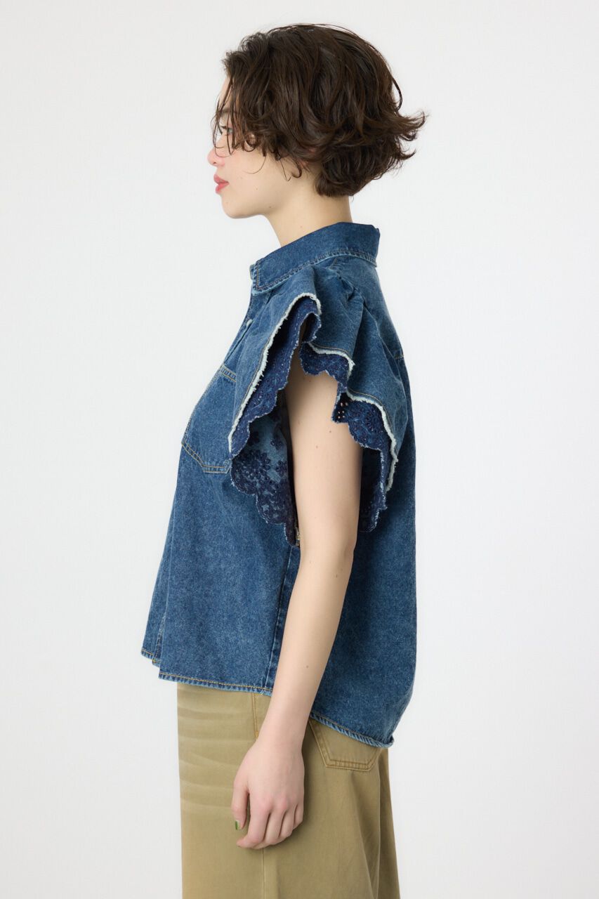 RODEO CROWNS「フリルレース デニムシャツ」|シャツ・ブラウス|