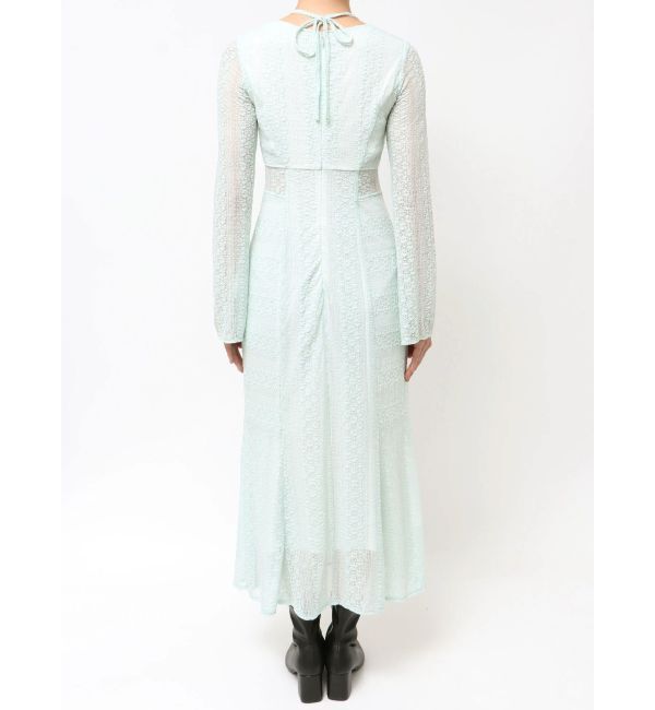 MERCURYDUO「カットレースブロッキングフレアスリーブマーメイドワンピース」|ワンピース|