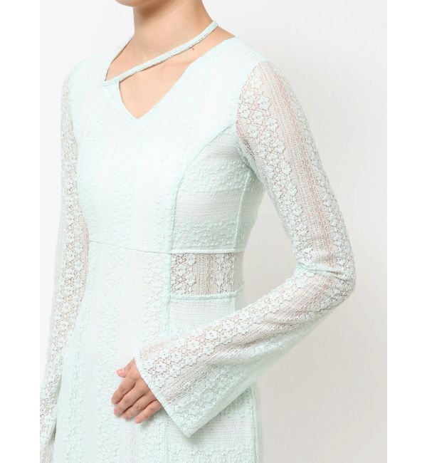 MERCURYDUO「カットレースブロッキングフレアスリーブマーメイドワンピース」|ワンピース|