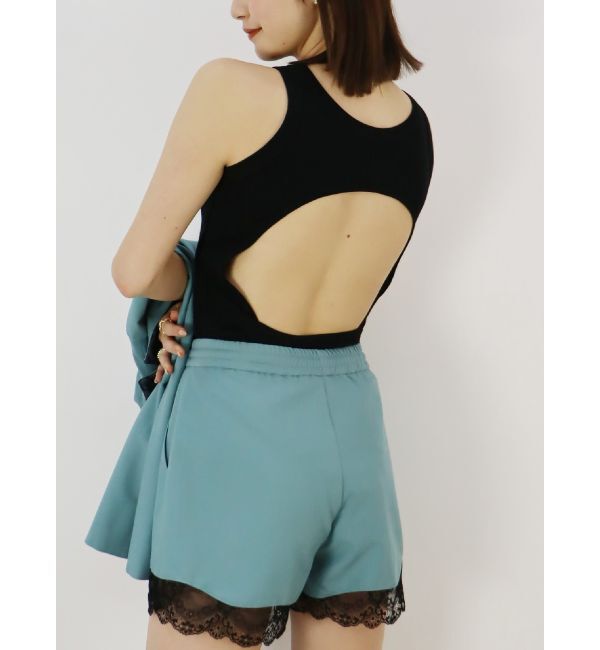 EVRIS「バックオープンボディースーツ」|タンクトップ|ブラック