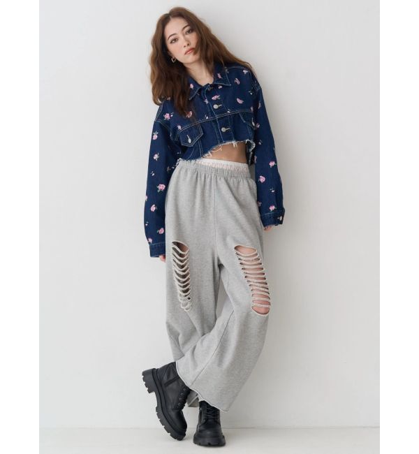 EVRIS「レースドッキングダメージスウェットワイドパンツ【セットアップ着用可能】」|その他|