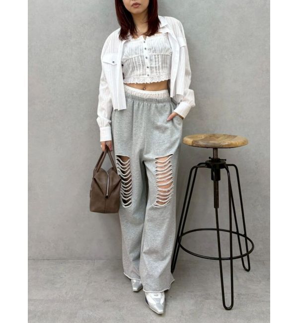 EVRIS「レースドッキングダメージスウェットワイドパンツ【セットアップ着用可能】」|その他|