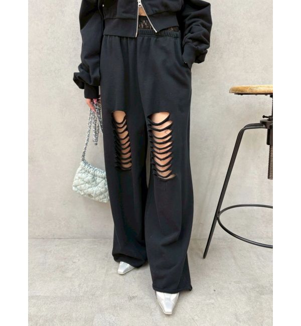 EVRIS「レースドッキングダメージスウェットワイドパンツ【セットアップ着用可能】」|その他|