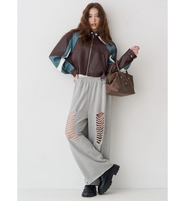 EVRIS「レースドッキングダメージスウェットワイドパンツ【セットアップ着用可能】」|その他|