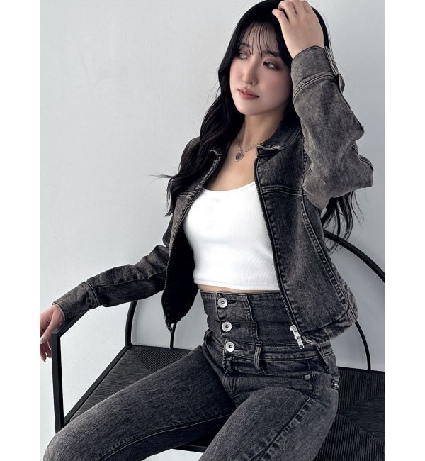 GYDA「USEDケミカルウォッシュストレッチデニムジャケット【SETUP着用可】」|デニムジャケット|