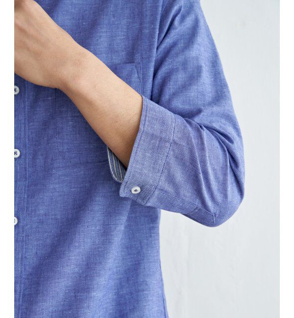 ikka「【速乾】7分袖イージーケアリネンバンドカラーシャツ」|シャツ・ブラウス|