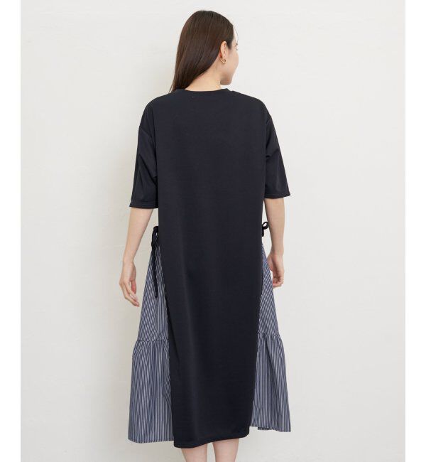 ikka「異素材切り替えサイドリボンワンピース」|ワンピース|