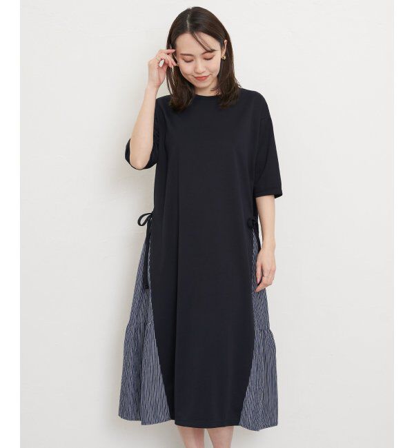 ikka「異素材切り替えサイドリボンワンピース」|ワンピース|