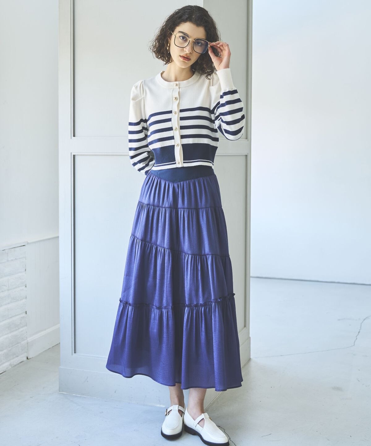 アンドクチュール「パワショルクルーネックカーディガン」|カーディガン|