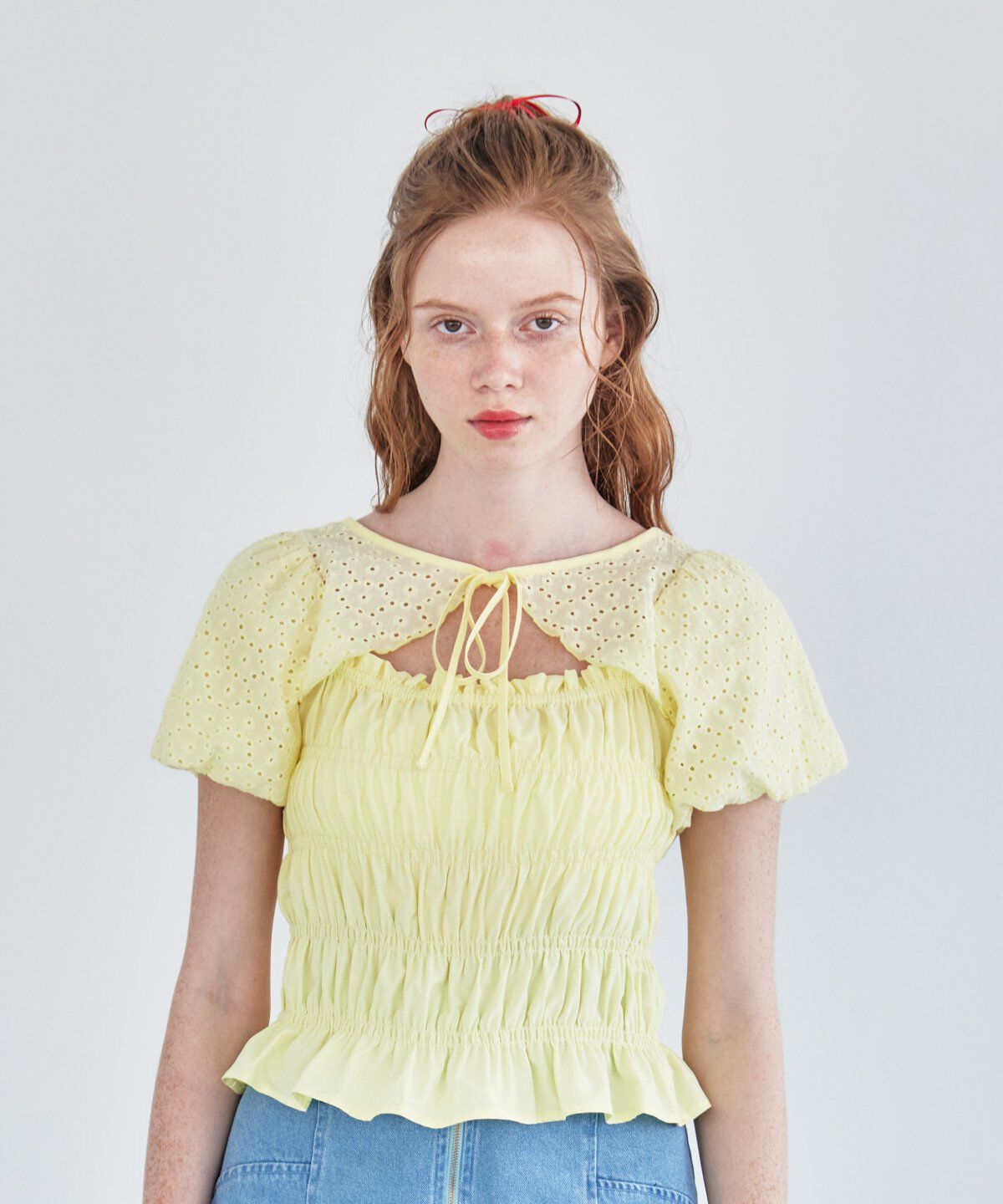 REDYAZEL「コットンレースシャーリングブラウス」|シャツ・ブラウス|