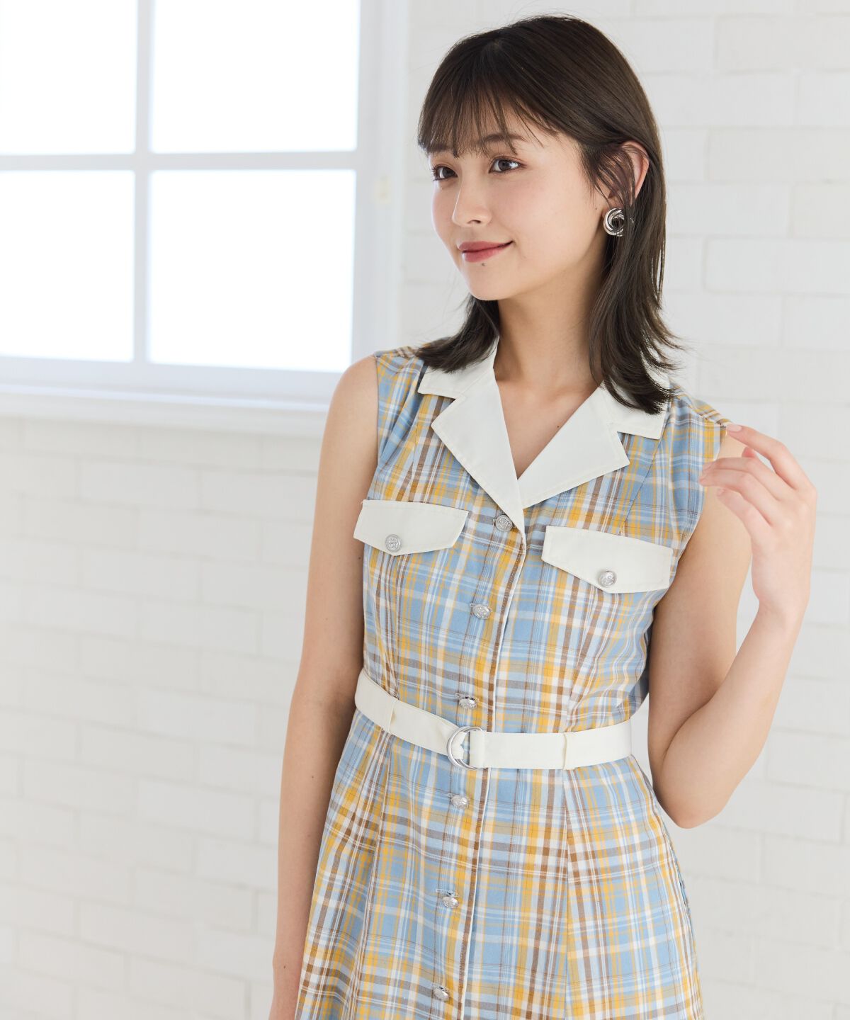 REDYAZEL「バイカラーチェックノースリーブシャツワンピース」|ワンピース|