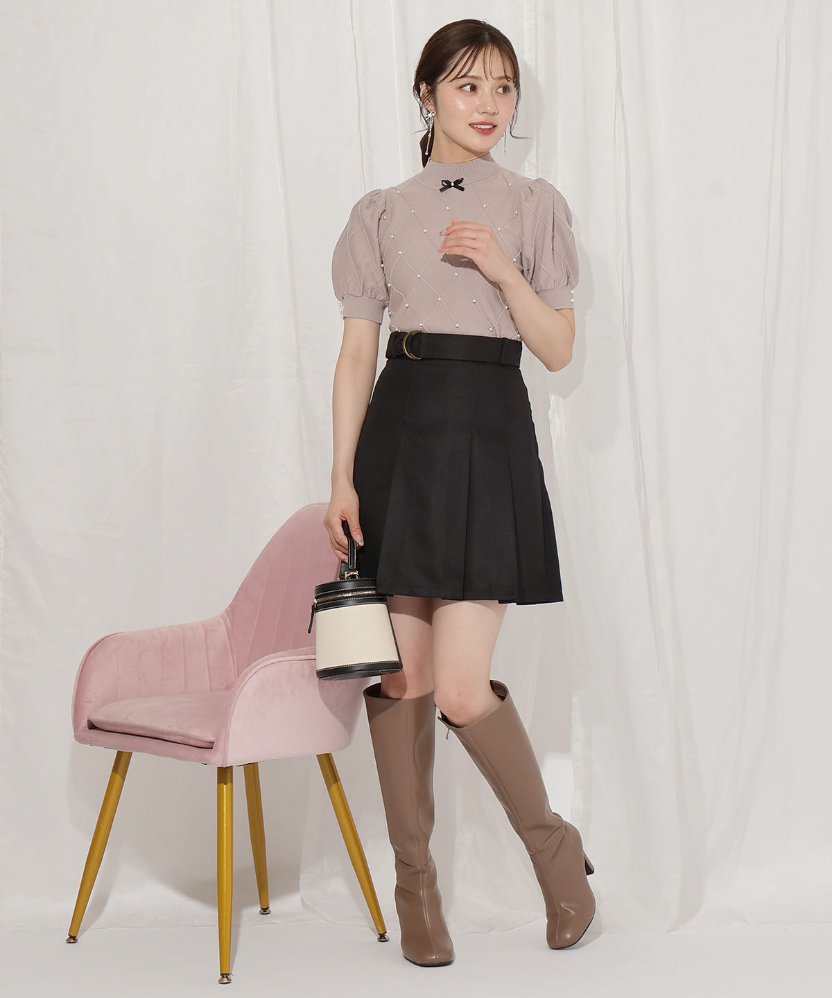 WILLSELECTION「ダイヤ柄パールパフニット」|ニット・セーター|