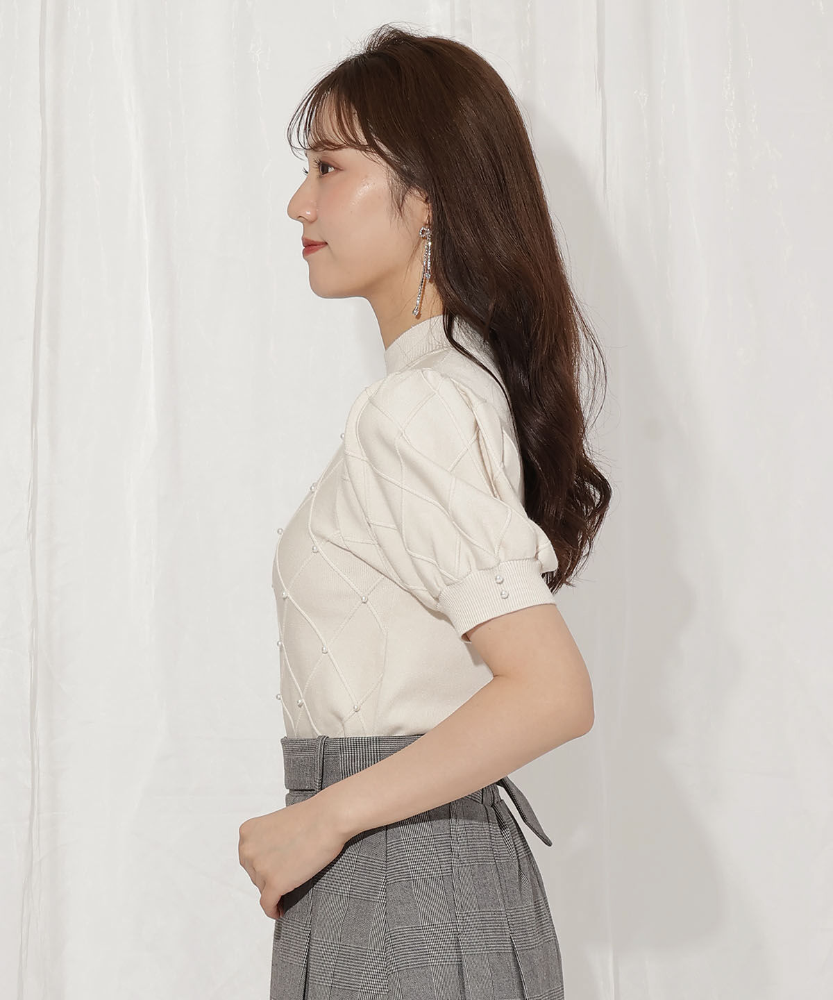 WILLSELECTION「ダイヤ柄パールパフニット」|ニット・セーター|