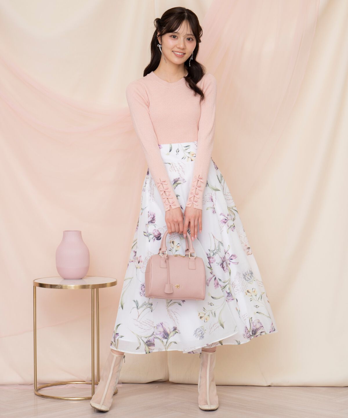 WILLSELECTION「ビッグリボンシアーフラワースカート」|フレア|