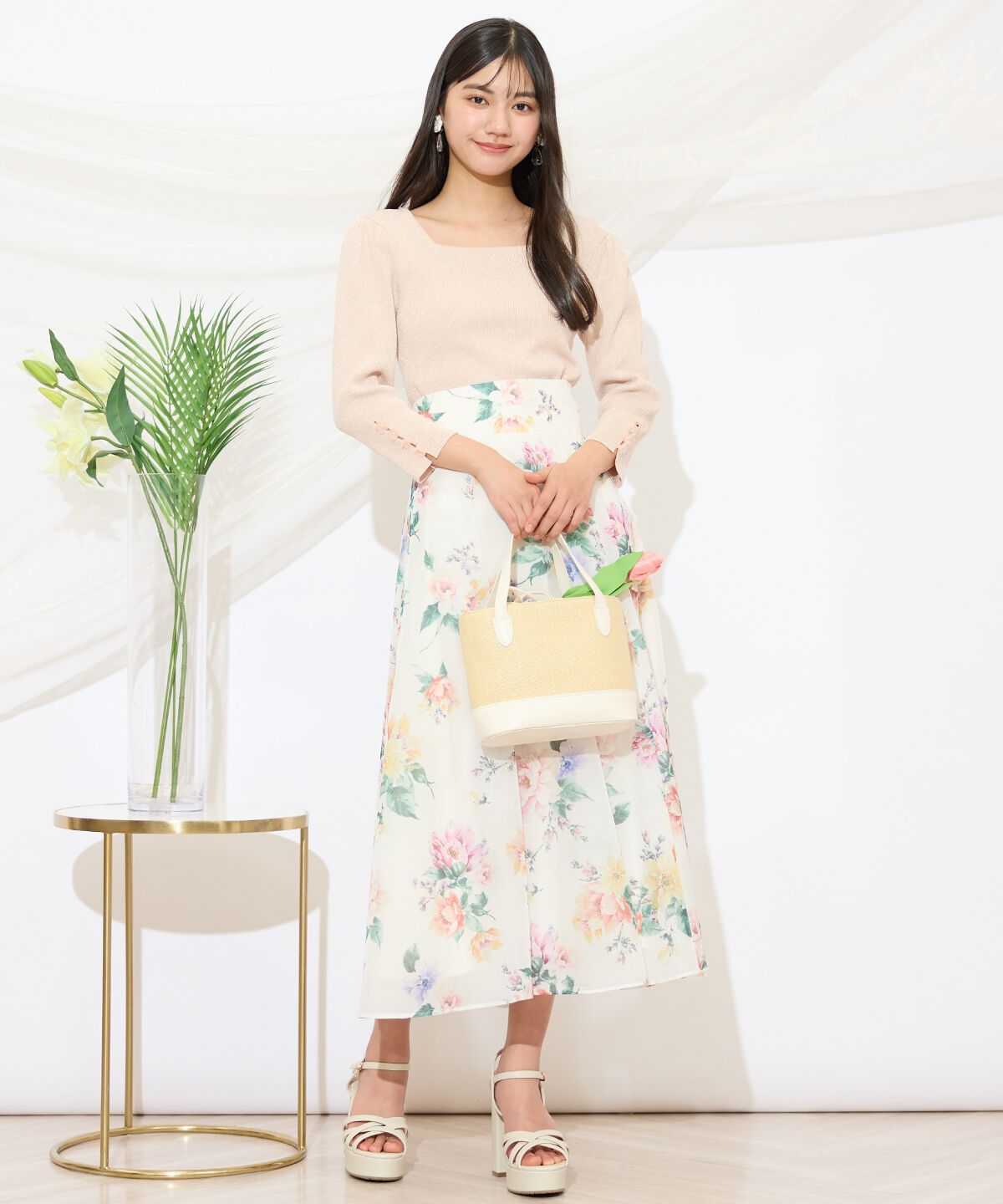 WILLSELECTION「袖フラワーラメ7分袖ニットプルオーバー」|ニット・セーター|