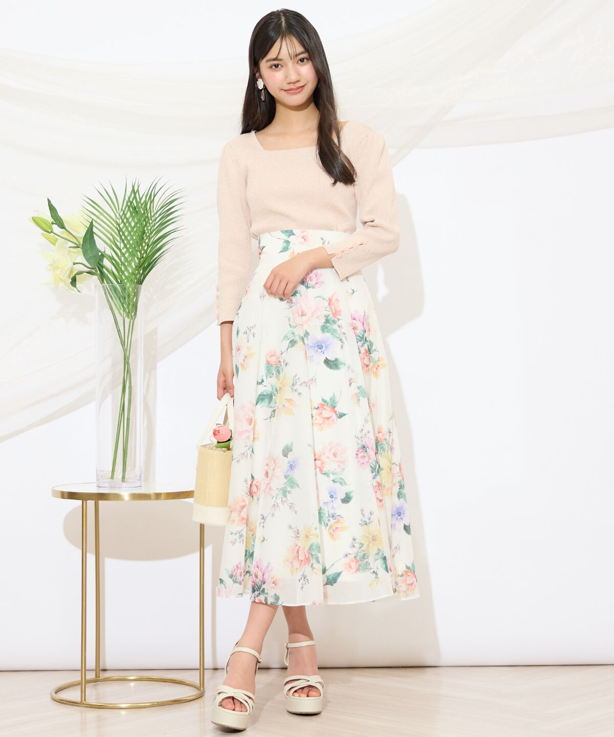 WILLSELECTION「袖フラワーラメ7分袖ニットプルオーバー」|ニット・セーター|