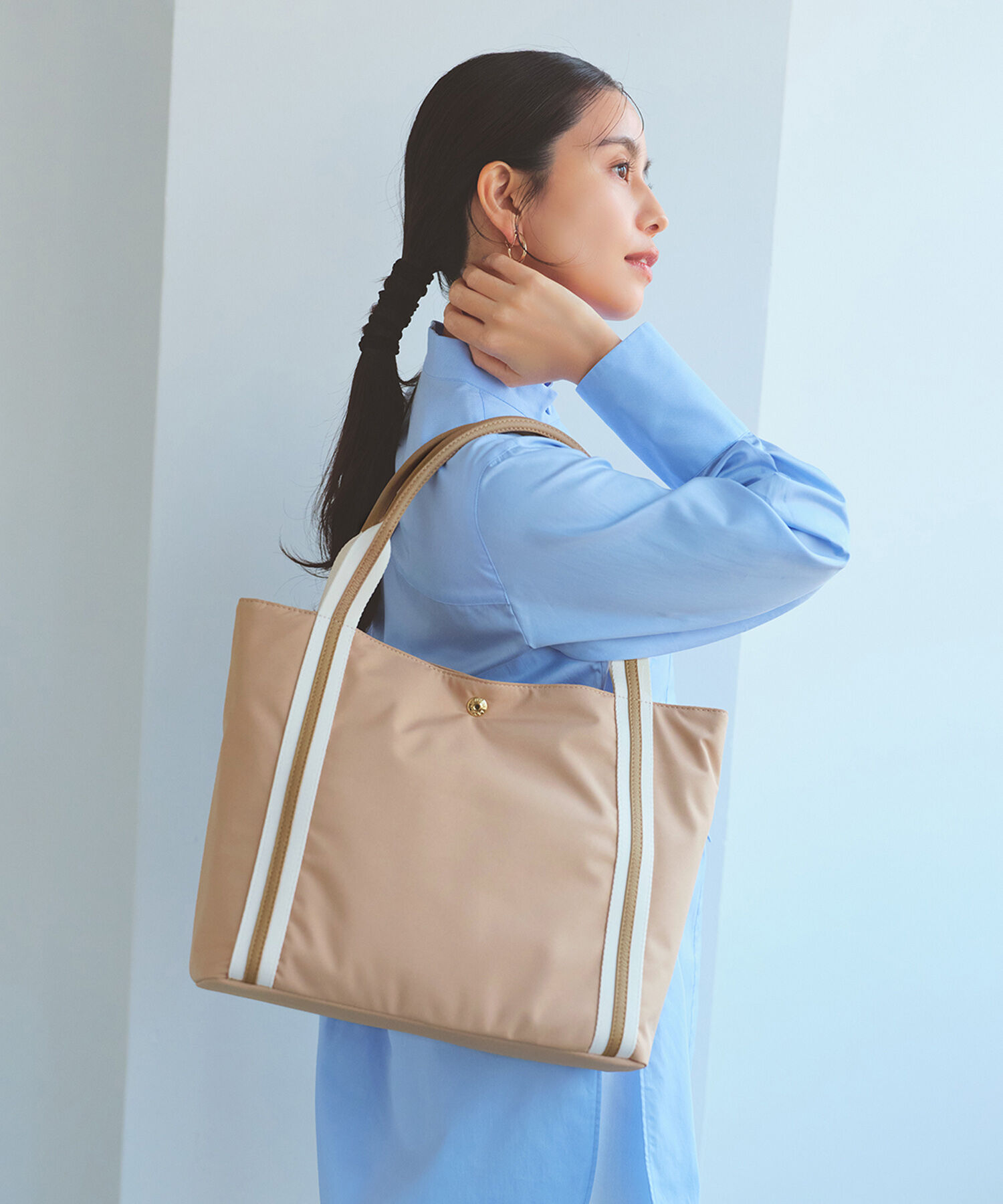 TOPKAPI TREASURE「【TREASURE TOPKAPI】ソフトタッチ テープハンドル トートバッグ　A4 / 軽量 / 肩掛け」|トートバッグ|ライトベージュ