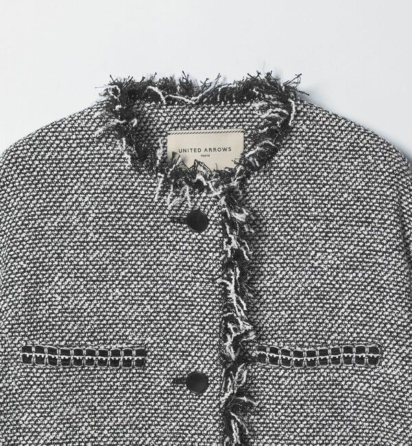 UNITED ARROWS「2トーン ツイードライク ノーカラー ジャケット」|ノーカラージャケット|