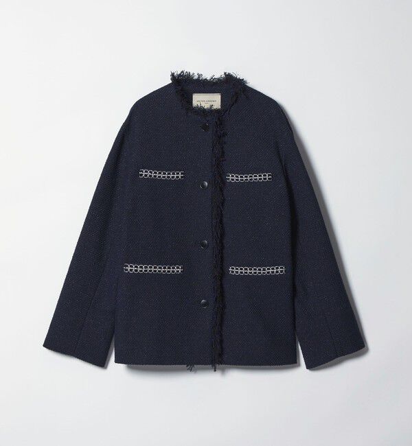 UNITED ARROWS「2トーン ツイードライク ノーカラー ジャケット」|ノーカラージャケット|