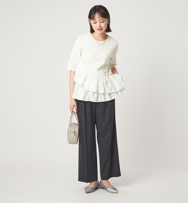 UNITED ARROWS green label relaxing「ドッキング ペプラム ショートスリーブ ニット プルオーバー ウォッシャブル」|ニット・セーター|