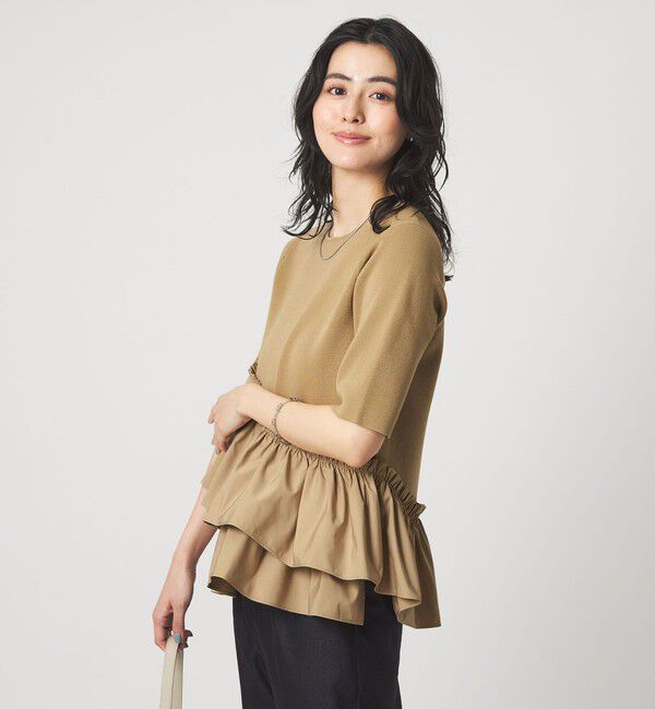 UNITED ARROWS green label relaxing「ドッキング ペプラム ショートスリーブ ニット プルオーバー ウォッシャブル」|ニット・セーター|