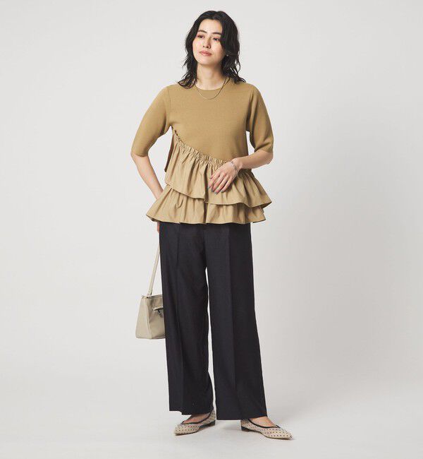 UNITED ARROWS green label relaxing「ドッキング ペプラム ショートスリーブ ニット プルオーバー ウォッシャブル」|ニット・セーター|